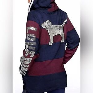 PINK Victoria's Secret Striped Dog Hoodie - Navy & Burgundy
